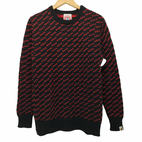 アベイシングエイプ A BATHING APE GORILLA WOOL バーズアイ 総柄 クルーネック プルオーバーニット メンズ JPN:M