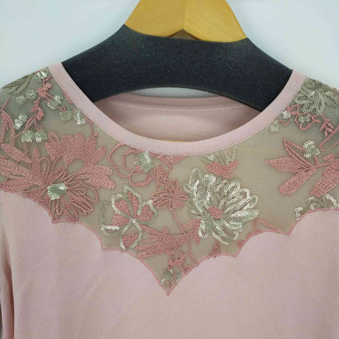 CHRISCELIN 花刺繍スパンコールL/Sカットソー レディース 38