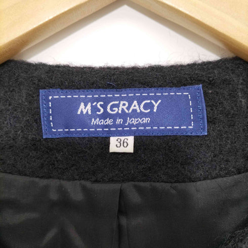 エムズグレイシー M’s GRACY 18年製 ウールモヘヤ混 ノーカラーコート レディース JPN:36