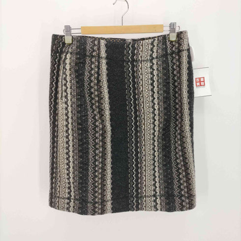 イッセイミヤケハート ISSEY MIYAKE HaaT ウール ストライプ デザイン ラップ スカート ひざ丈 タイト 2 黒 茶 アイボリー /DF ■OS レディース JPN:2