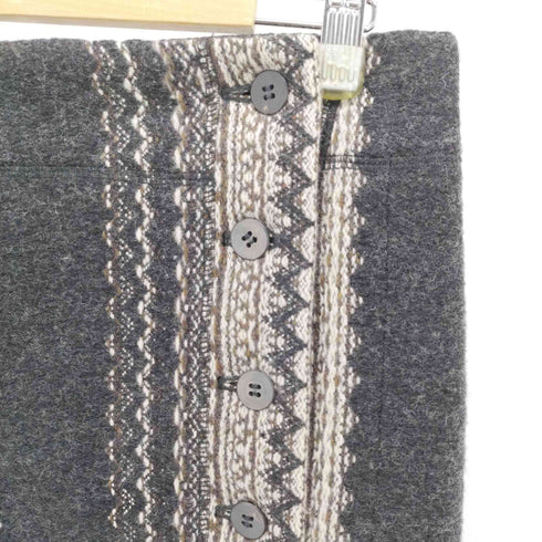 イッセイミヤケハート ISSEY MIYAKE HaaT ウール ストライプ デザイン ラップ スカート ひざ丈 タイト 2 黒 茶 アイボリー /DF ■OS レディース JPN:2