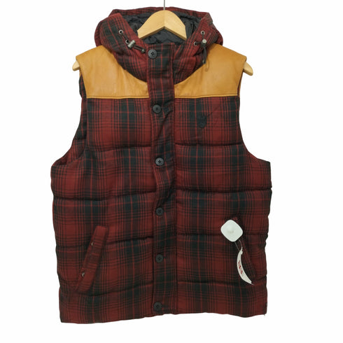 スコッチアンドソーダ SCOTCH&SODA ウール混 チェック レザー切替 ダウンベスト メンズ