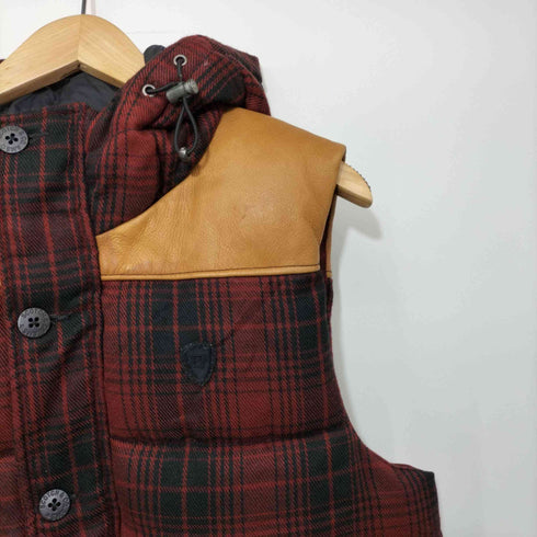 スコッチアンドソーダ SCOTCH&SODA ウール混 チェック レザー切替 ダウンベスト メンズ