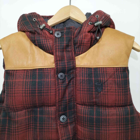 スコッチアンドソーダ SCOTCH&SODA ウール混 チェック レザー切替 ダウンベスト メンズ
