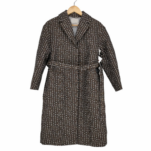 エスマックスマーラ S Max Mara ジャガードコート 総柄 ロング ベルト付き 34 茶 黒 ベージュ ブラウン ブラック レディース JPN:34