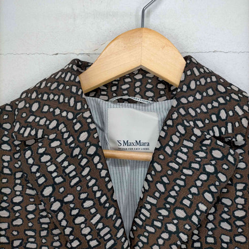 エスマックスマーラ S Max Mara ジャガードコート 総柄 ロング ベルト付き 34 茶 黒 ベージュ ブラウン ブラック レディース JPN:34