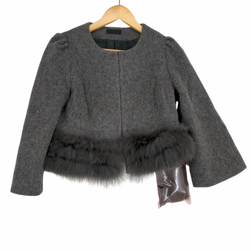 トゥービーシック TO BE CHIC 22AW ファー ショートコート ノーカラーコート アウター ウール フォックスファー ラビットファー グレー チャコール レディース