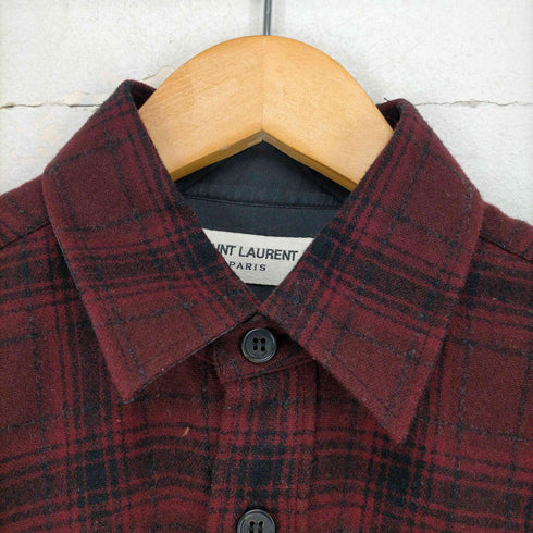 サンローランパリ SAINT LAURENT PARIS チェック シャツ 長袖 38/15 赤 黒 レッド ブラック メンズ 38/15