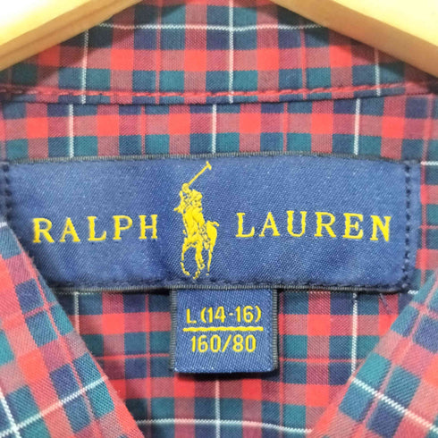 ラルフローレン RALPH LAUREN シャツ 長袖 ボタンダウン ロゴ刺繍 チェック レディース 160CM