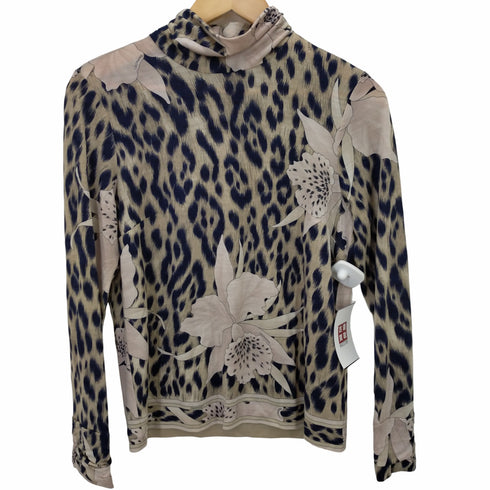 レオナール LEONARD レオパード柄シルク混ハイネックカットソー レディース 38