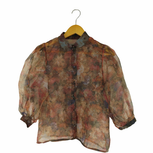 花柄シースルーボリュームスリーブ L/S ブラウス レディース