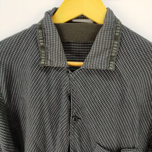 ゲス GUESS ロゴテープチェックL/S 開襟シャツ パジャマシャツ メンズ import:M