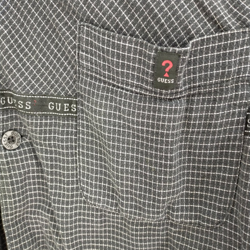 ゲス GUESS ロゴテープチェックL/S 開襟シャツ パジャマシャツ メンズ import:M