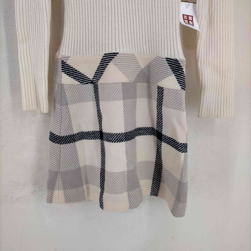 ブルーレーベルクレストブリッジ BLUE LABEL CRESTBRIDGE ニット ワンピース ひざ丈 タートルネック 長袖 チェック 切替 レディース JPN:36