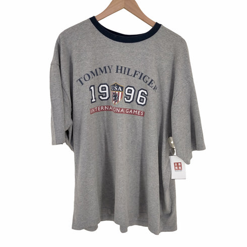 トミーヒルフィガー TOMMY HILFIGER MADE IN USA ロゴ三段プリント 霜降りTシャツ INTERNATIONAL GAME メンズ import:XXL