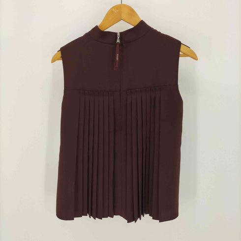 フォクシーニューヨーク FOXEY NEW YORK 20SS Chic Pleats Top ノースリーブ Aライン バックプリーツ プルオーバー ハイネック シャツ ブラウス レディース JPN:38