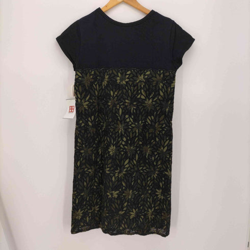 ステラシフォン STELLA CIFFON 半袖 台形 膝丈 切替 フラワーカットワーク 刺繍 ラウンドネック ミニ丈 ワンピース レディース JPN:36
