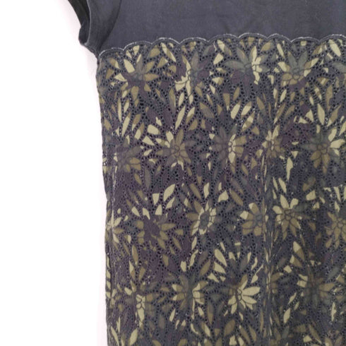 ステラシフォン STELLA CIFFON 半袖 台形 膝丈 切替 フラワーカットワーク 刺繍 ラウンドネック ミニ丈 ワンピース レディース JPN:36