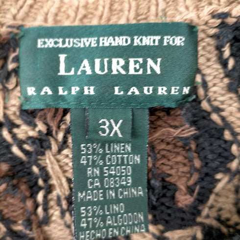 ローレンラルフローレン LAUREN RALPH LAUREN 90-00S 手編み 七分袖 レオパード リネンコットン ハンドニット メンズ 3X