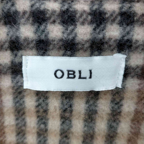 OBLI ウールチェックコート ノーカラーコート レディース FREE