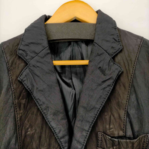 イッセイミヤケメン ISSEY MIYAKE MEN ホースレザー × ナイロン シワ加工 テーラードジャケット メンズ JPN:1