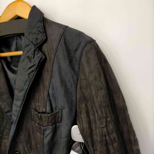 イッセイミヤケメン ISSEY MIYAKE MEN ホースレザー × ナイロン シワ加工 テーラードジャケット メンズ JPN:1