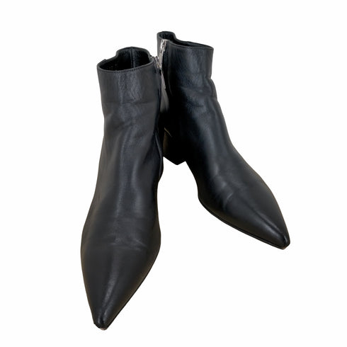 セルジオロッシ sergio rossi MADE IN ITALY ポインテッドトゥ サイドジップ レザーチャンキーヒール ショートブーツ レディース JPN:36