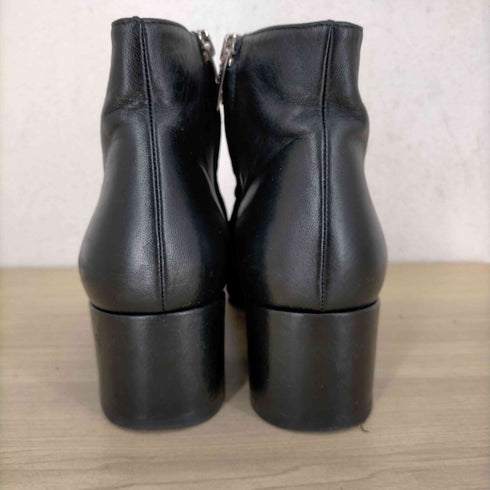 セルジオロッシ sergio rossi MADE IN ITALY ポインテッドトゥ サイドジップ レザーチャンキーヒール ショートブーツ レディース JPN:36