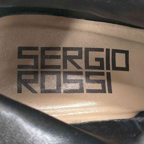 セルジオロッシ sergio rossi MADE IN ITALY ポインテッドトゥ サイドジップ レザーチャンキーヒール ショートブーツ レディース JPN:36