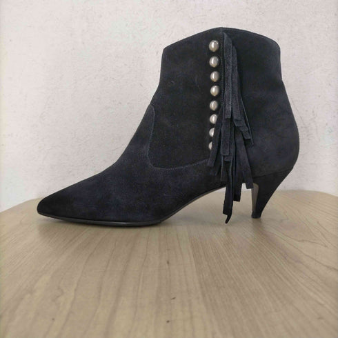 サンローランパリ SAINT LAURENT PARIS ポインテッドトゥ スエードフリンジ スタッズ ショート ブーツ レディース 35 1/2