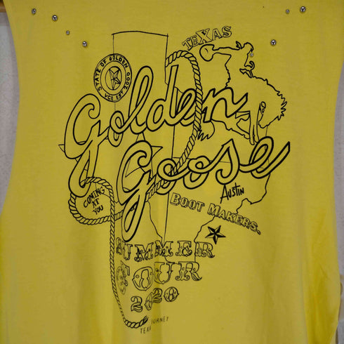 ゴールデングース GOLDEN GOOSE N/S TOPS スタッズ USED加工 ノースリーブ トップス Tシャツ カットソー プリント XS 黄色 イエロー レディース JPN:XS