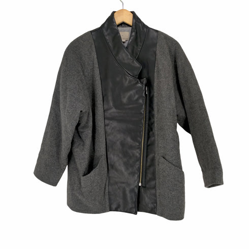バンドオブアウトサイダーズ BAND OF OUTSIDERS レザー 切替 ジャケット ジップアップ ミドル丈 コクーン アウター バイカラー 1 ダークグレー 黒 ブラック レディース JPN:1
