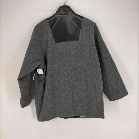 バンドオブアウトサイダーズ BAND OF OUTSIDERS レザー 切替 ジャケット ジップアップ ミドル丈 コクーン アウター バイカラー 1 ダークグレー 黒 ブラック レディース JPN:1