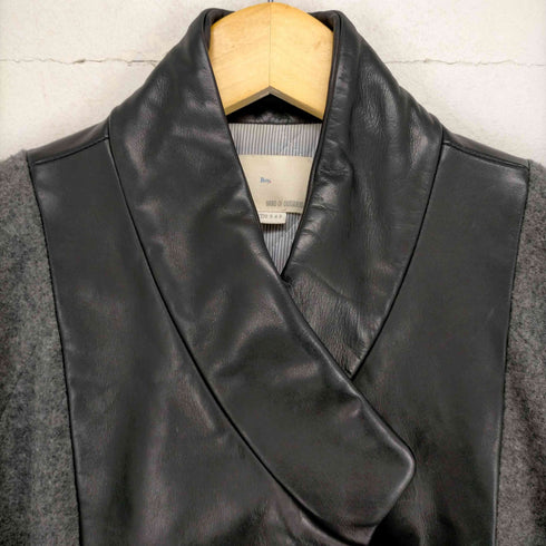 バンドオブアウトサイダーズ BAND OF OUTSIDERS レザー 切替 ジャケット ジップアップ ミドル丈 コクーン アウター バイカラー 1 ダークグレー 黒 ブラック レディース JPN:1