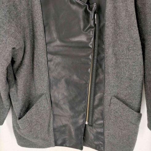 バンドオブアウトサイダーズ BAND OF OUTSIDERS レザー 切替 ジャケット ジップアップ ミドル丈 コクーン アウター バイカラー 1 ダークグレー 黒 ブラック レディース JPN:1