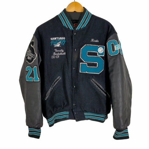 game sportswear 90S USA製 裏地キルティング ワッペン付 袖レザー スタジャン メンズ