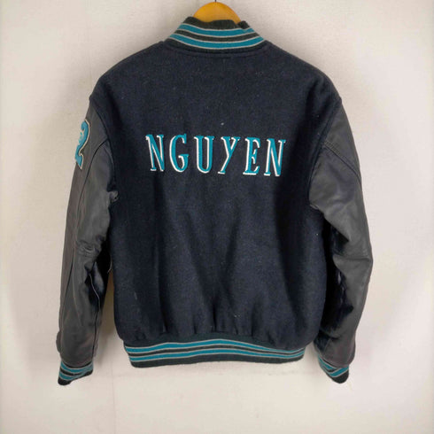 game sportswear 90S USA製 裏地キルティング ワッペン付 袖レザー スタジャン メンズ