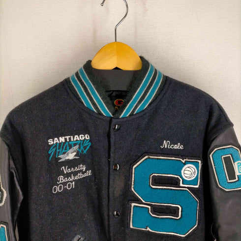 game sportswear 90S USA製 裏地キルティング ワッペン付 袖レザー スタジャン メンズ