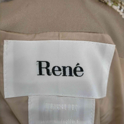ルネ Rene ファー付ツイードコート チェスターコート アウター ミドル丈 ラメ ラビットファー レディース JPN:38