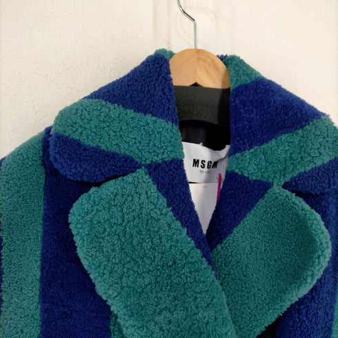 エムエスジーエム MSGM 最高級 リアルムートンロングベスト ジレ コート 羊革 レザー アウター ストライプ レディース JPN:40