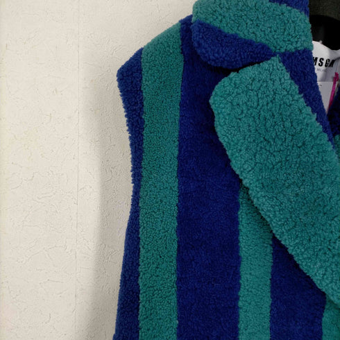 エムエスジーエム MSGM 最高級 リアルムートンロングベスト ジレ コート 羊革 レザー アウター ストライプ レディース JPN:40