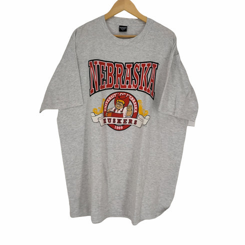ハガー HUGGER MADE IN USA ラバープリント霜降りTシャツ NEBRASKA メンズ import:XL