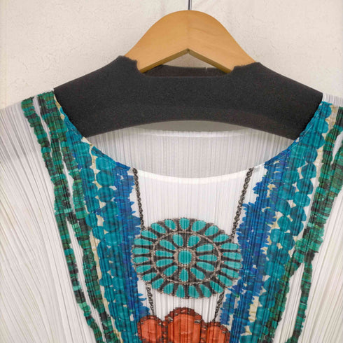 プリーツプリーズイッセイミヤケ PLEATS PLEASE ISSEY MIYAKE カットソー ブラウス プリーツ加工 ネックレス転写 トロンプルイユ レディース JPN:4