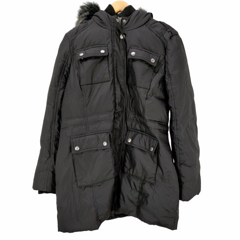 マイケルコース Michael Kors フェイクファー付ダウンコート アウター ロング フード ナイロン L 黒 ブラック M820142 /ES ■OS ■SH レディース import:L