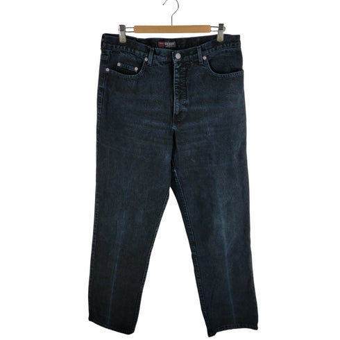 ゲス GUESS 90S 00S USA製 レザーパッチ 染後め テーパード ブラックデニムパンツ メンズ W36 L32