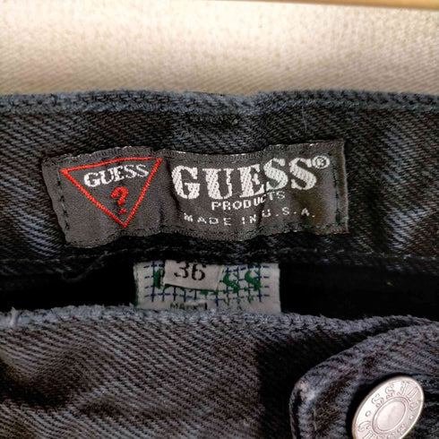 ゲス GUESS 90S 00S USA製 レザーパッチ 染後め テーパード ブラックデニムパンツ メンズ W36 L32