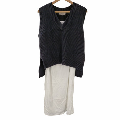 ジャスグリッティー JUSGLITTY ジャスグリッティー JUSGLITTY 22SS ショートニットベスト Vネック ノースリーブ インナー付き 2 紺 白 ネイビー ホワイト /CM ■OS レディース レディース JPN:2