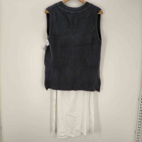 ジャスグリッティー JUSGLITTY ジャスグリッティー JUSGLITTY 22SS ショートニットベスト Vネック ノースリーブ インナー付き 2 紺 白 ネイビー ホワイト /CM ■OS レディース レディース JPN:2