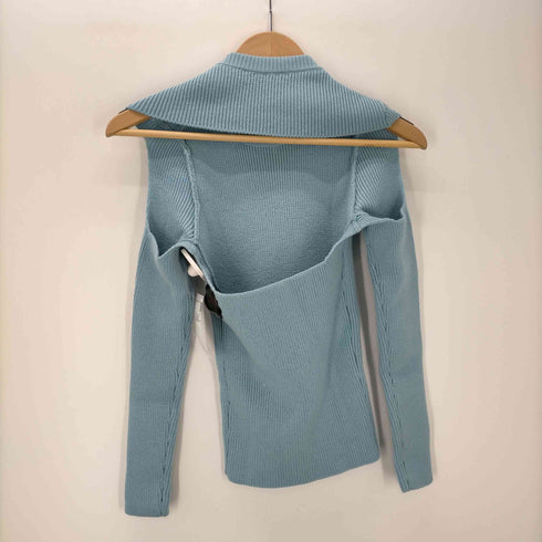 バレンシアガ BALENCIAGA バレンシアガ BALENCIAGA リブニット カットソー 長袖 クルーネック プルオーバー バックオープン ウール 34 青 ブルー /DO ■OS レディース レディース FR:34