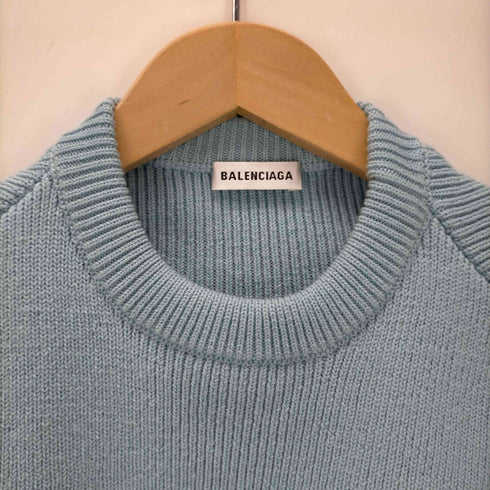 バレンシアガ BALENCIAGA バレンシアガ BALENCIAGA リブニット カットソー 長袖 クルーネック プルオーバー バックオープン ウール 34 青 ブルー /DO ■OS レディース レディース FR:34